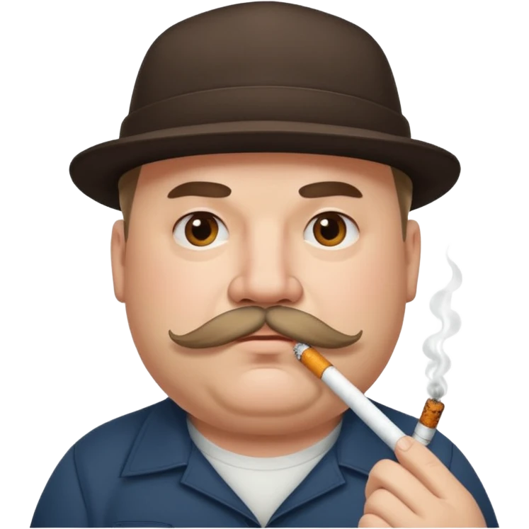 a fat father in a flat-brimmed cap with a tattoo, a cigarette in his mouth, and a mustache. emoji
