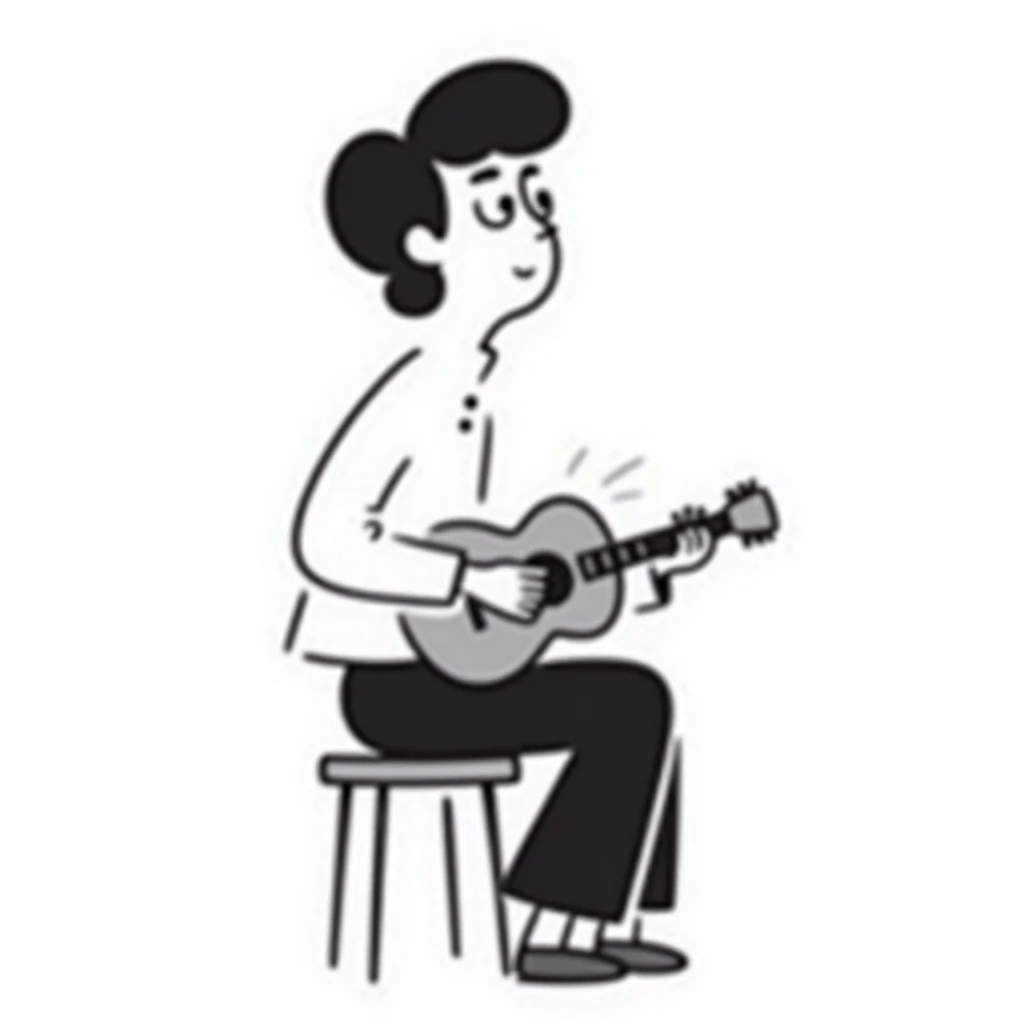 sad musician with guitar looking up thoughtfully emoji