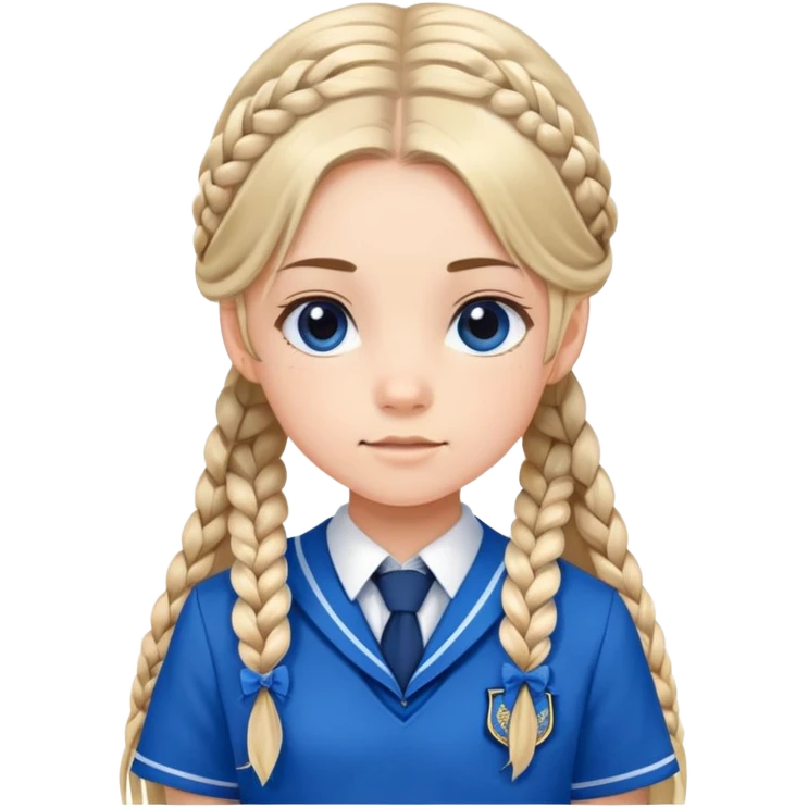 A cute girl with braids, long hair and blue ribbons with a blue school uniform  emoji