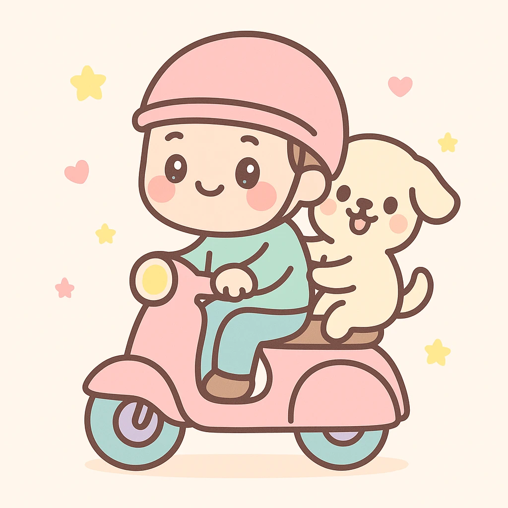 man and his pet dog riding a vespa emoji