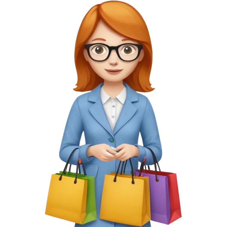 ginger woman with glasses holding shopping bags emoji