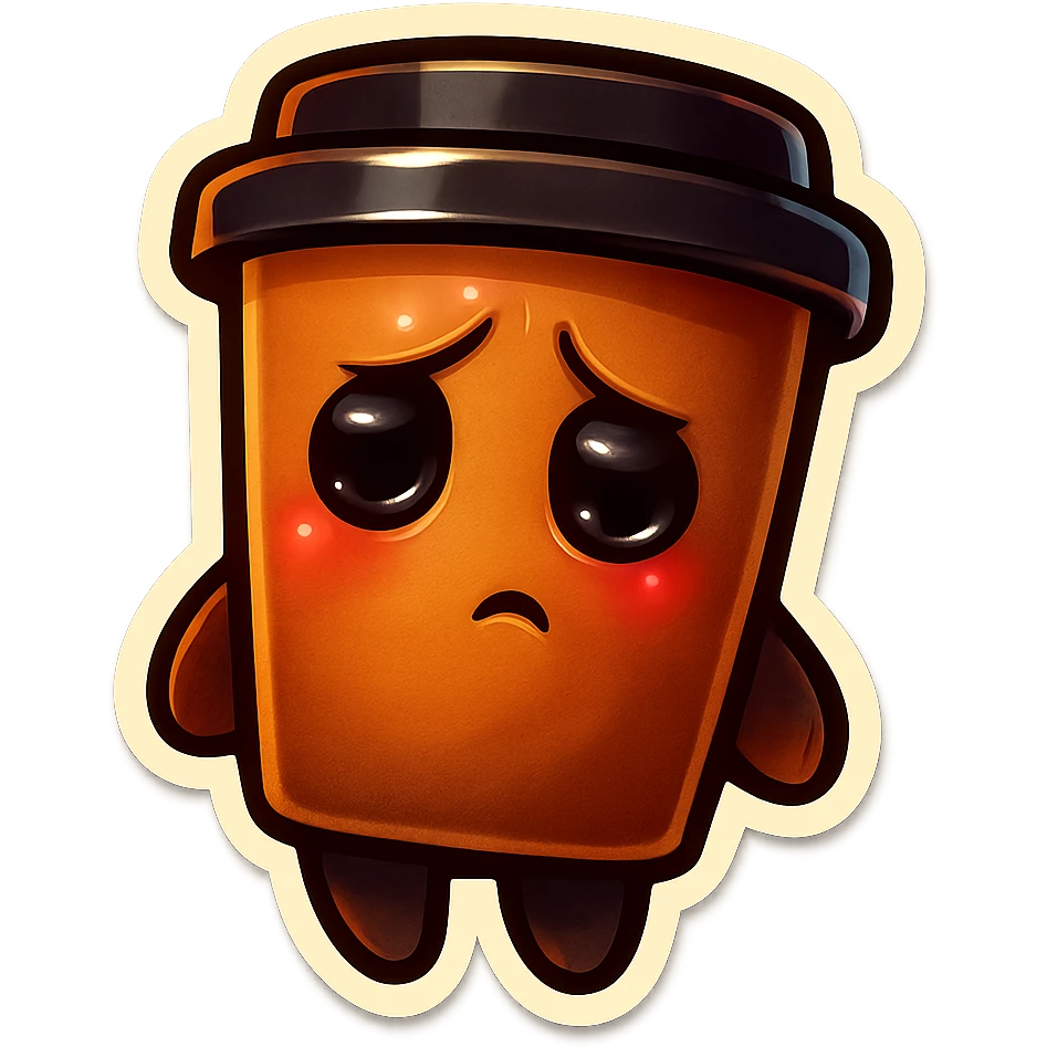 Tall coffee cup, dramatic, hiding, eyes to ground emoji