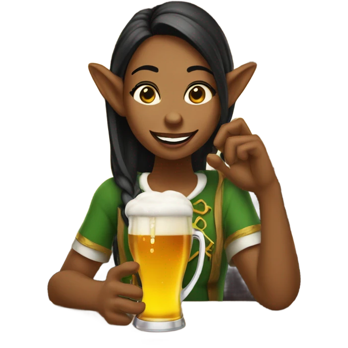 A girl with elf ears drinks beer emoji