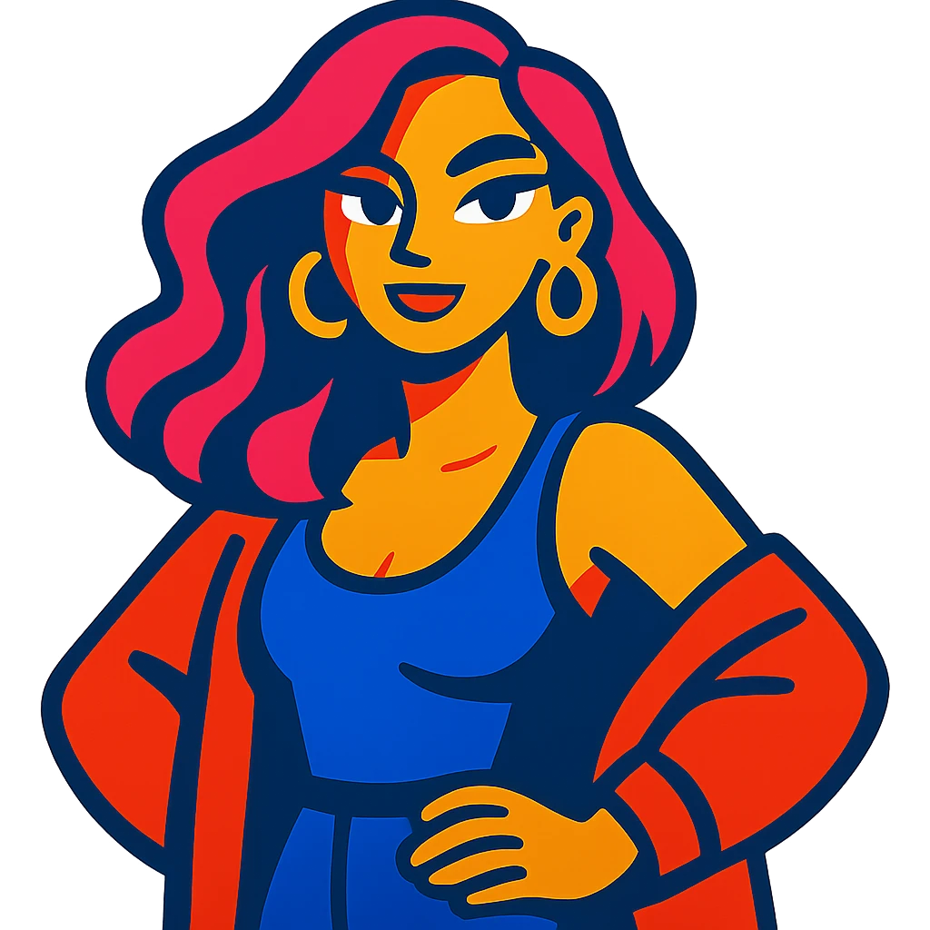girl with dramatic glow up, bold colors, confident emoji