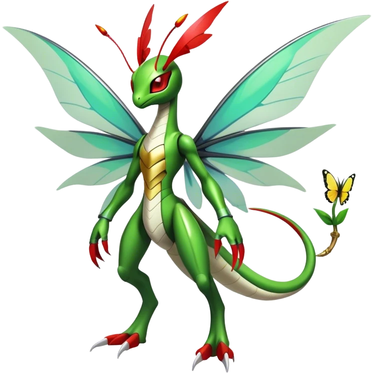  Cool Edgy Shiny Futuristic Ethereal Legendary Kartana-Digimon-Schyther-Flygon-hybrid full body with butterfly wings emoji