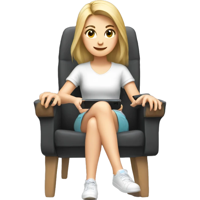 A white girl is sitting and playing a Nintendo Switch emoji