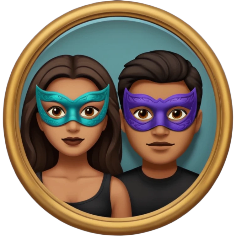 Man on mask in mirror behind woman emoji