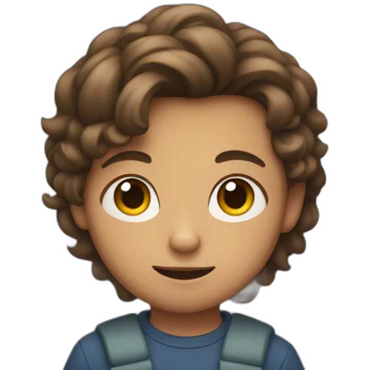 a boy with a middle part hair holds a cat emoji