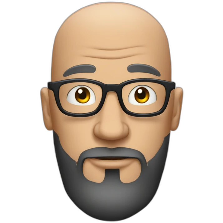 Tattooed bald man with beard and glasses, style Futurama emoji