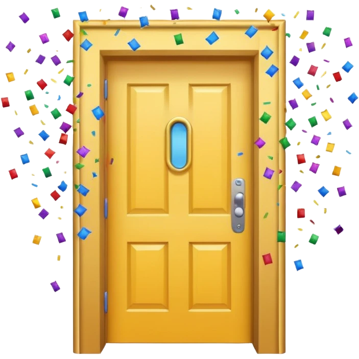 door opening with confetti, symbolizing return emoji