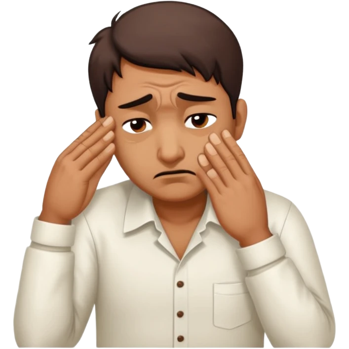 A cartoon sticker of an exhausted Indian man facepalming softly with a dramatic sigh. Add text: “Main thak gaya boss.” emoji