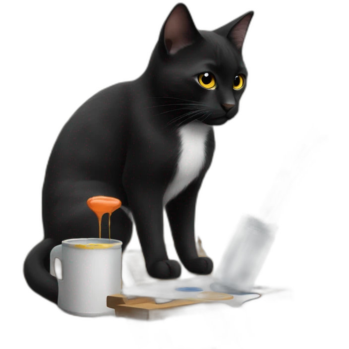 Black cat is painting a picture paints emoji