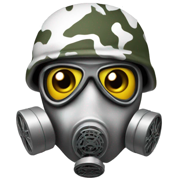 Soldier in snow camo with gas mask emoji