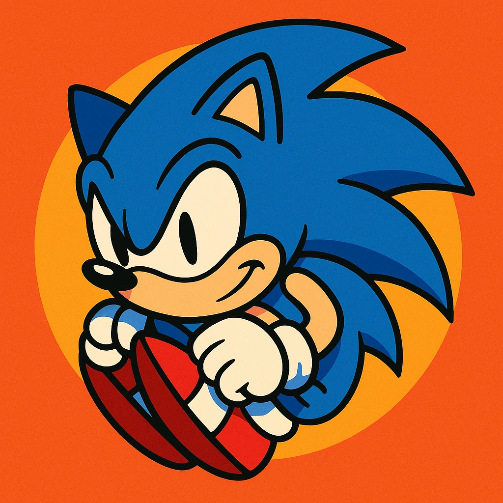 Sonic the Hedgehog, curled in a ball, ready to spin dash, cartoon style emoji