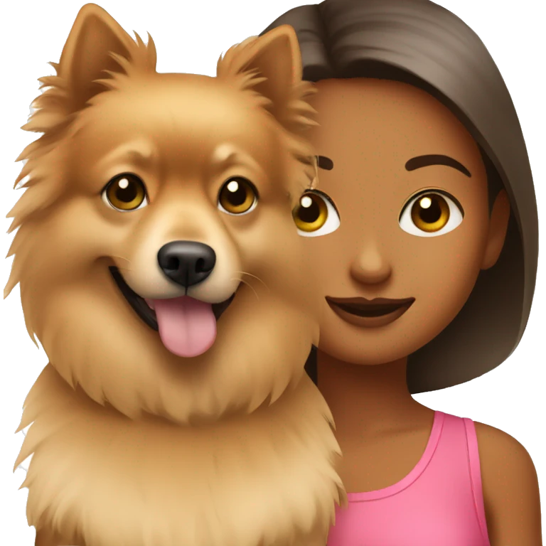 Young tanned girl with Pomeranian emoji