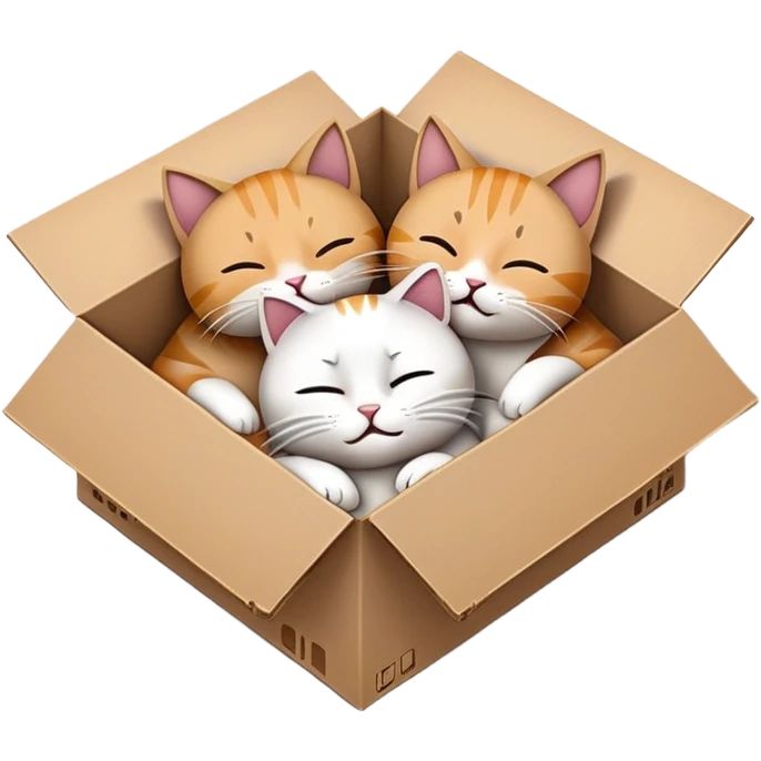 cute, cartoon emoji style for me with a transparent background of a cardboard box with two cats in it: one alive, and one asleep to symbolise schrodinger's cat emoji