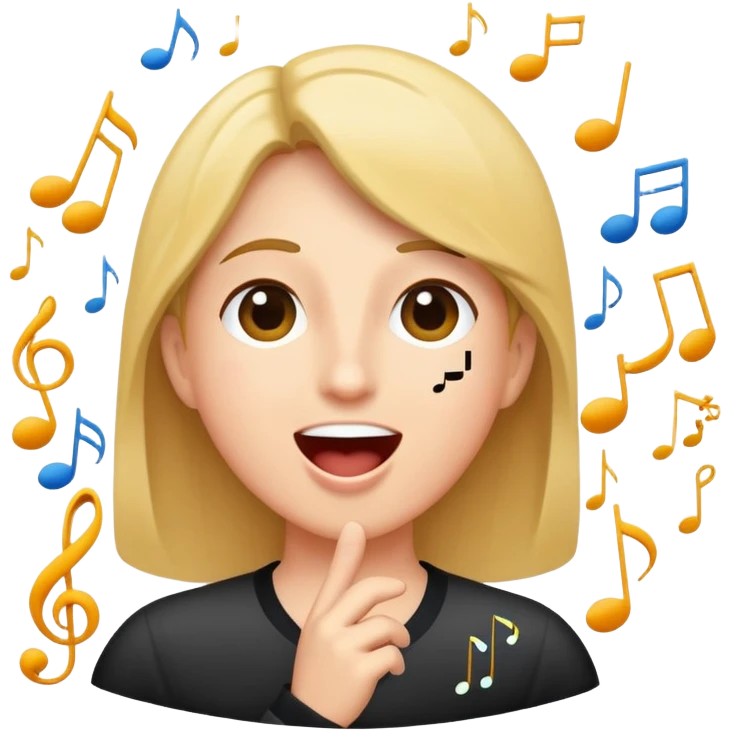 person singing with musical notes, happy and expressive emoji