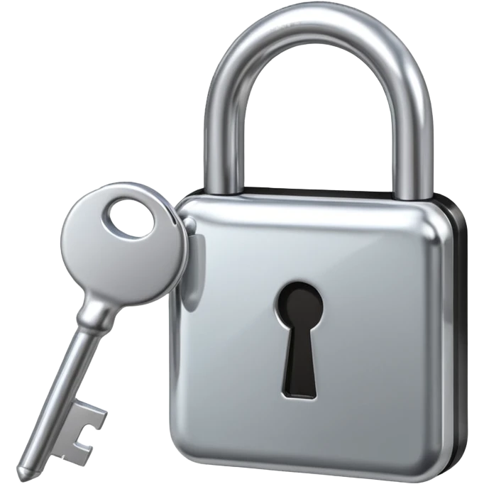 A chrome silver lock and key emoji, smooth metallic surfaces, glossy reflections, luxury swag vibe, minimal iOS emoji style, centered on clean white background emoji