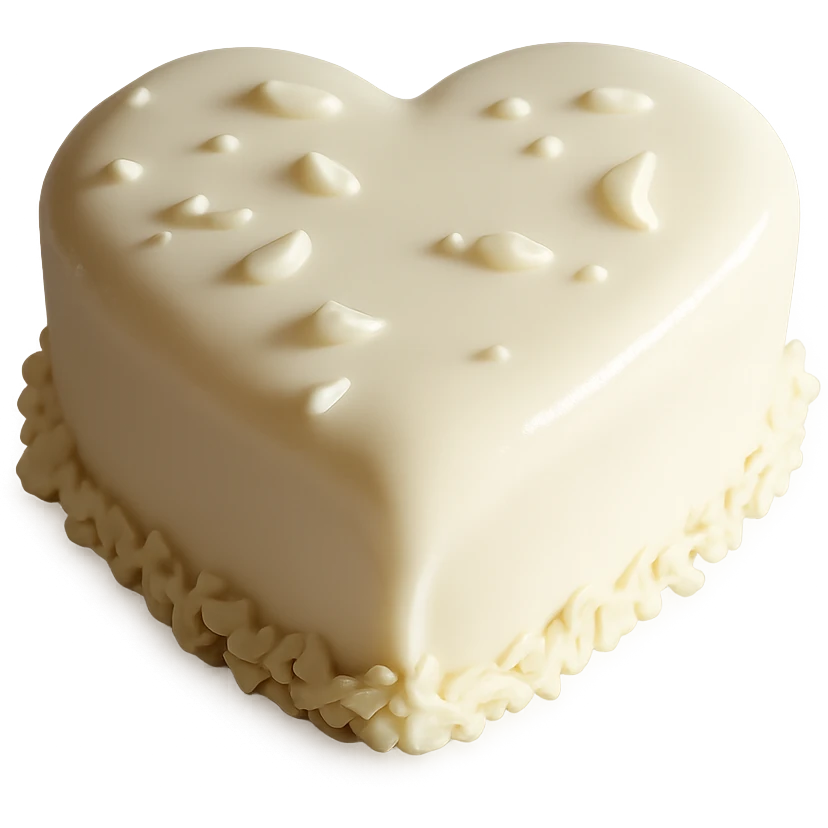 Remove the background, keep only the realistic heart-shaped white chocolate cake with glossy ganache in photorealistic style, transparent background. emoji