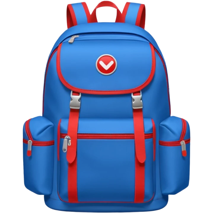 blue backpack with two diveded logo (leftside white, right side red) at the bottom pocket

 emoji