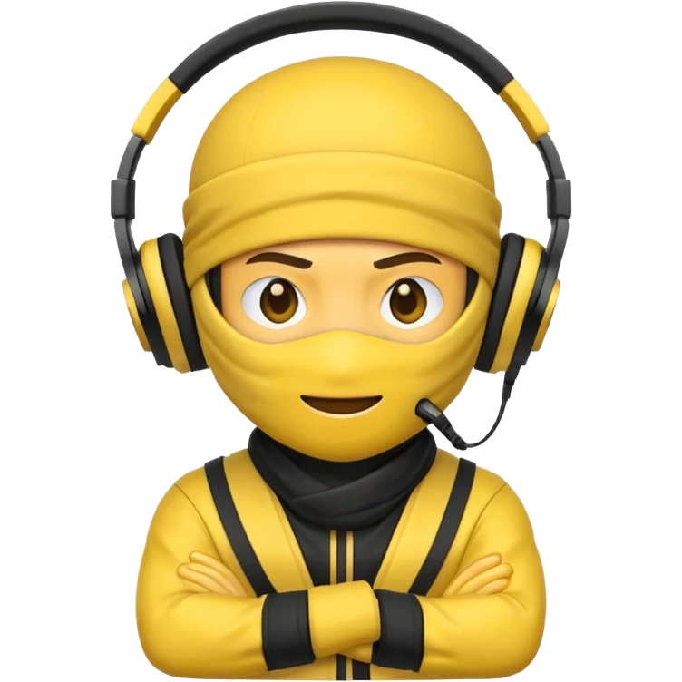 Make a customized yellow  emoji that has dj headphones on and a ninja outfit emoji