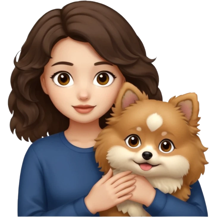 light-skinned-girl-wavy-dark-brown-hair-brown-eyes-petting-light-beige-pomeranian emoji