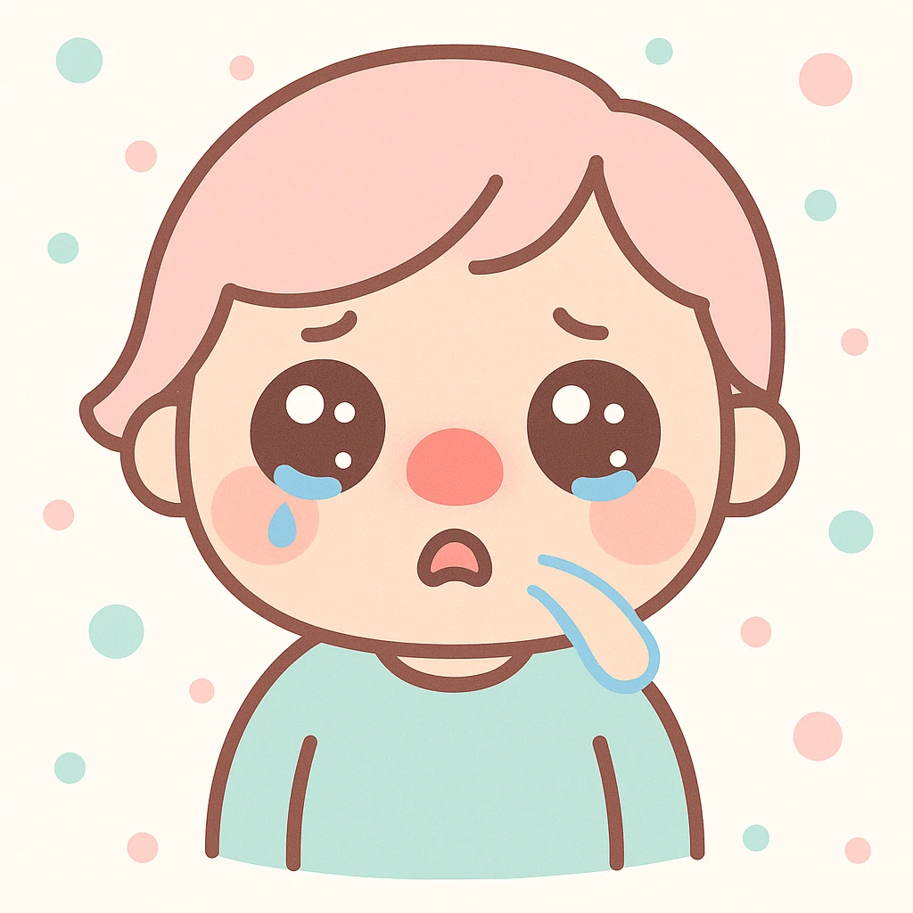 allergic face with red nose, watery eyes, sneezing, kawaii style emoji