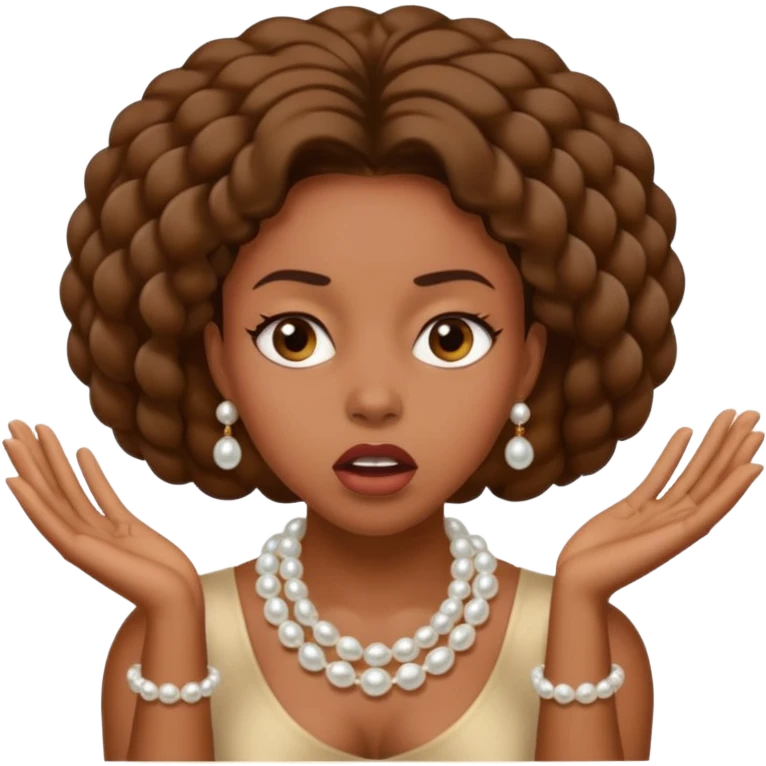 Black woman clutching pearls on neck with hands and looking shocked  emoji