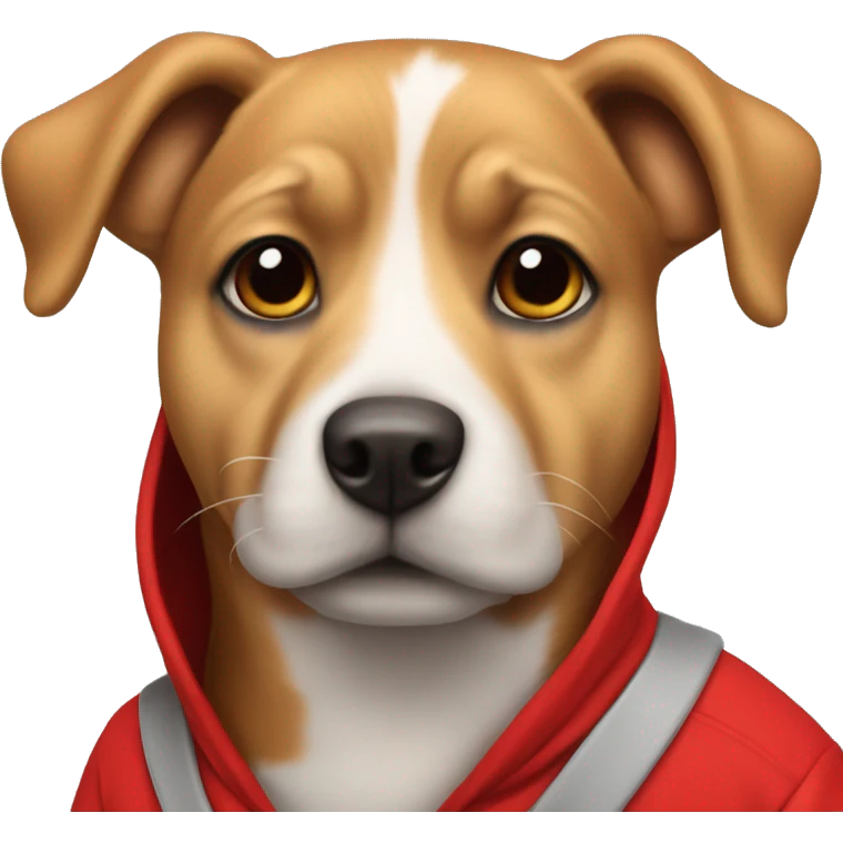 A dog with a red hoodie ￼ emoji