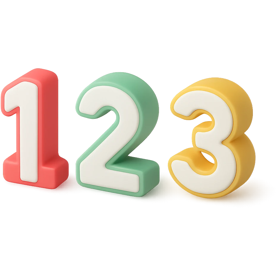 numbers 1, 2, 3 arranged in a row: 1 in red, 2 in green, 3 in yellow with transparent background emoji