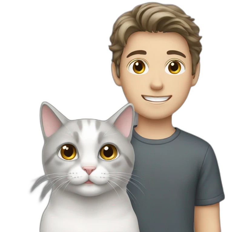 White brunette boy with gray cat emoji