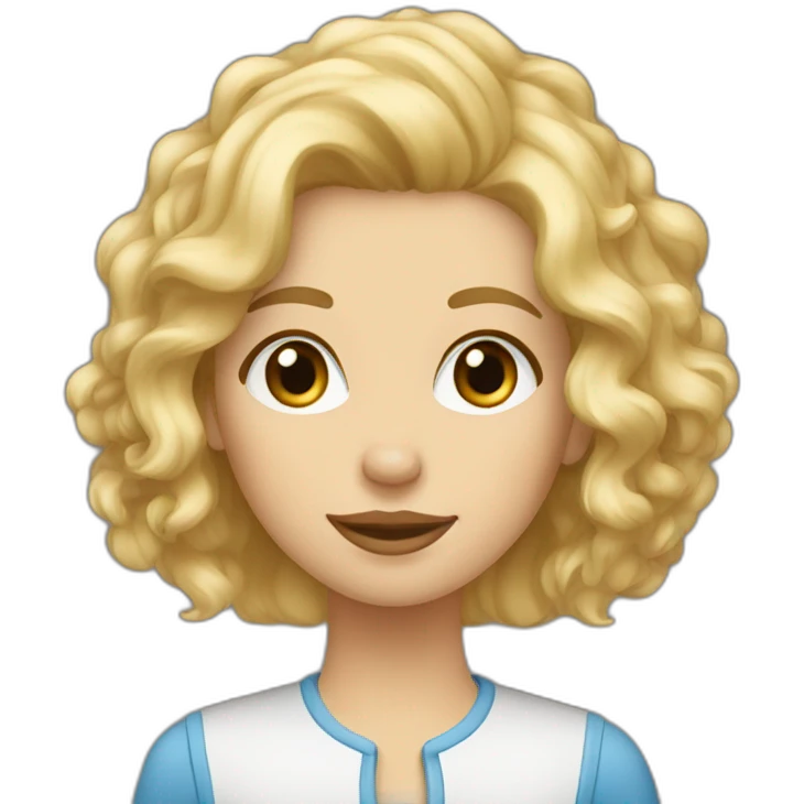 Femme blonde, yeux bleus tiens un Labradoodle blond emoji