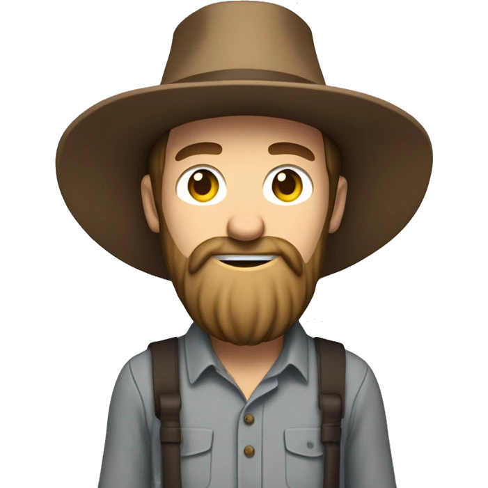 Amish brown straw hat and small beard without mustache white skin brown button down shirt whole body holding a hammer one photo  emoji