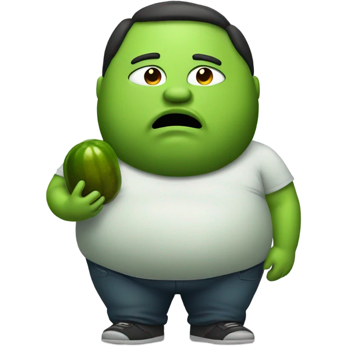 A fat man with a pickle emoji