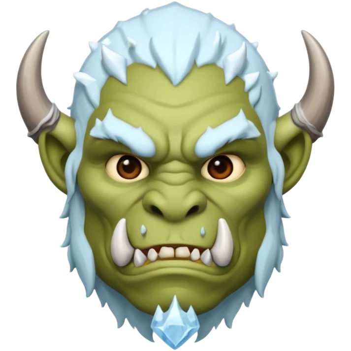 Fantasy orc emoji portrait, tusks lightly covered with ice and snow, winter predator look, strong silhouette, clean minimal emoji design, male/female variant
 emoji