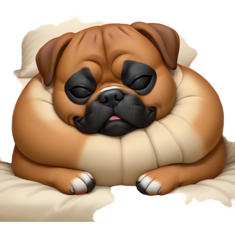 Cinematic Meme-Worthy Chubby Sleeping Boxer dog Portrait Emoji, Head resting peacefully with a contented smile, showcasing a delightfully chubby build and a luxuriously soft fawn coat with a striking black mask, eyes shut in a serene nap, Simplified yet hilariously adorable features, highly detailed, glowing with a soft, drowsy light, high shine, relaxed and utterly lovable, stylized with an air of playful laziness, bright and heartwarming, soft glowing outline, capturing the essence of a comically sleepy Boxer, so meme-worthy it feels like it could instantly become the next viral sensation of adorable slumber! emoji