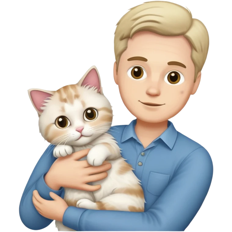 A white man holding a ragdoll cat emoji