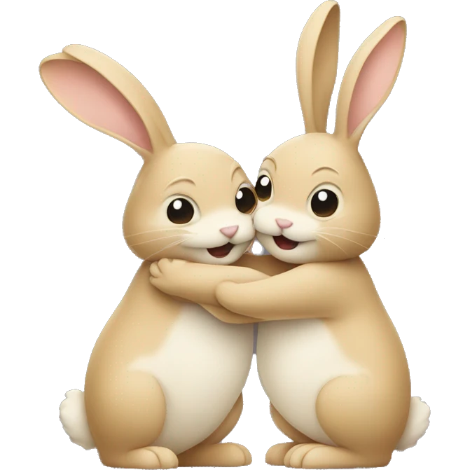 Two beige rabbits hug each other  emoji