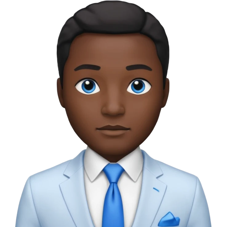 businessman, black skin, black eyes, white suit, blue tie emoji