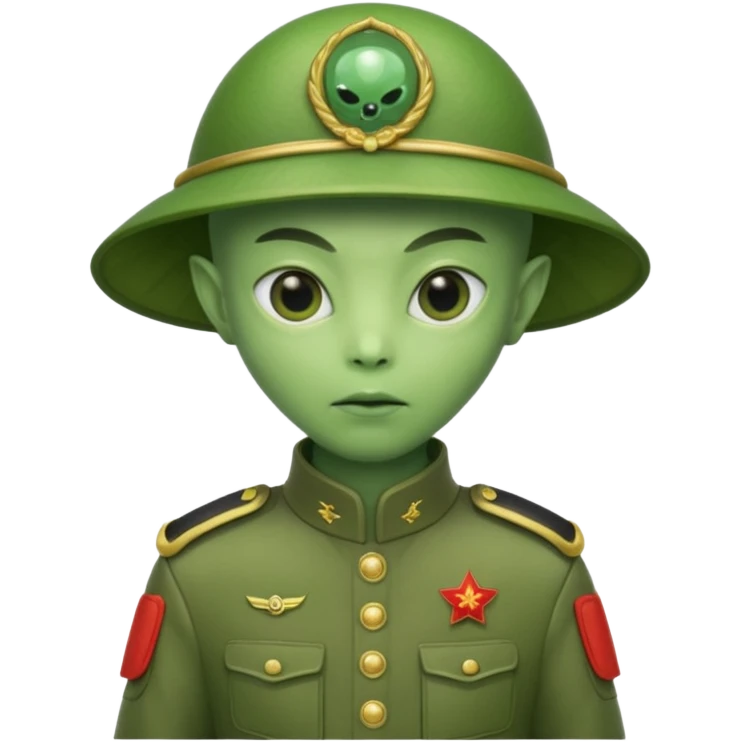 alien, wearing chinese soldier custome, half body emoji