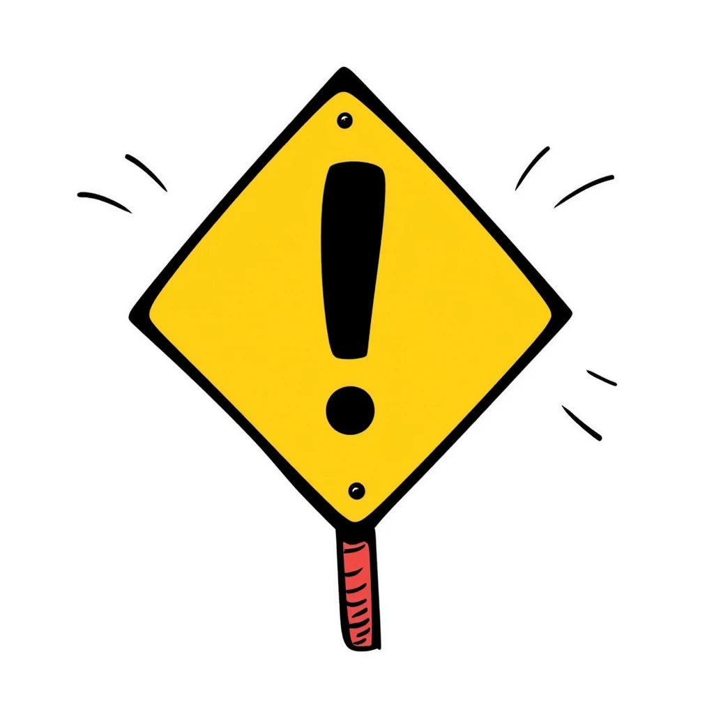 A creative warning sign with attention-grabbing zigzag border and a big exclamation mark in the center. Yellow, black, and red colors. Hand-drawn doodle style with vibrant coloring. emoji