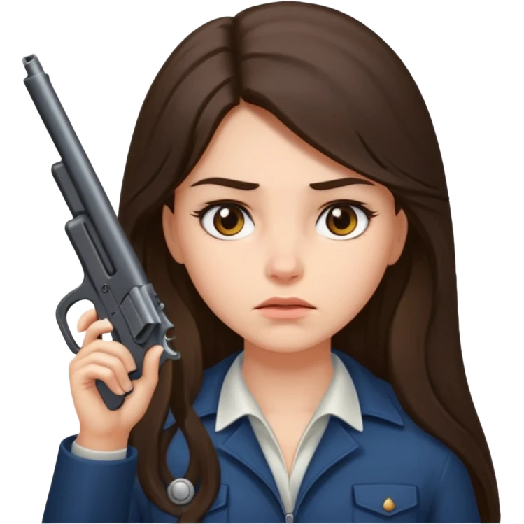 A pretty badass brunette with long hair girl who is about to kill herself witha gun pointed at her temple emoji