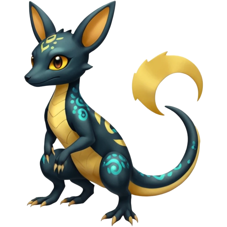 Shiny beautiful gorgeous ethereal Scaley Exotic Salandit-Umbreon-Fakémon-hybrid-creature (full body) emoji