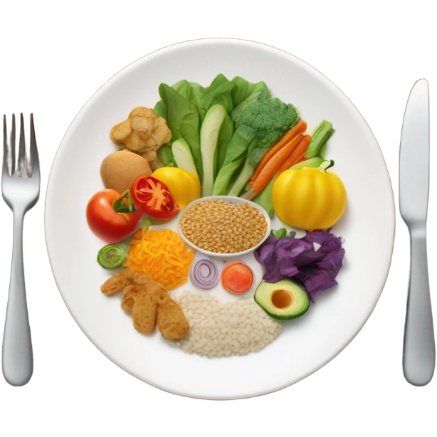 A large white round plate of healthy food emoji