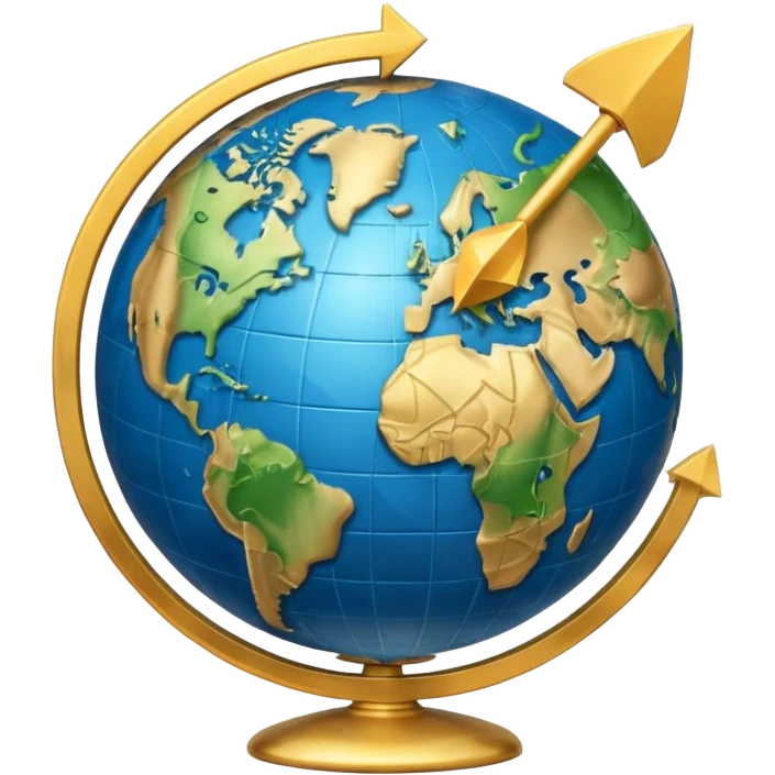 “Icon: Earth globe, circular arrows around it, a dollar coin at the top right, simple composition, single object, transparent background emoji