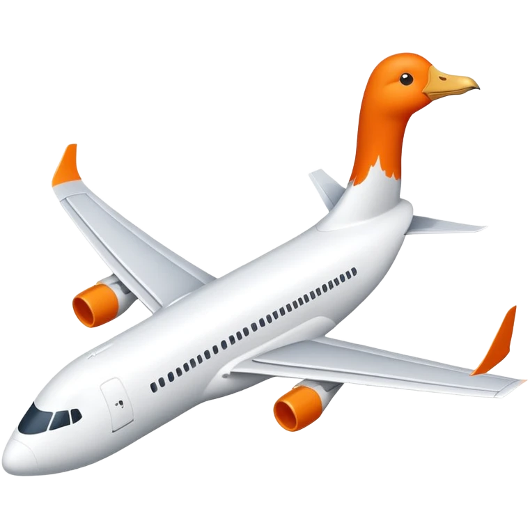 A commercial passenger airplane with a white goose head and orange beak replacing the cockpit emoji