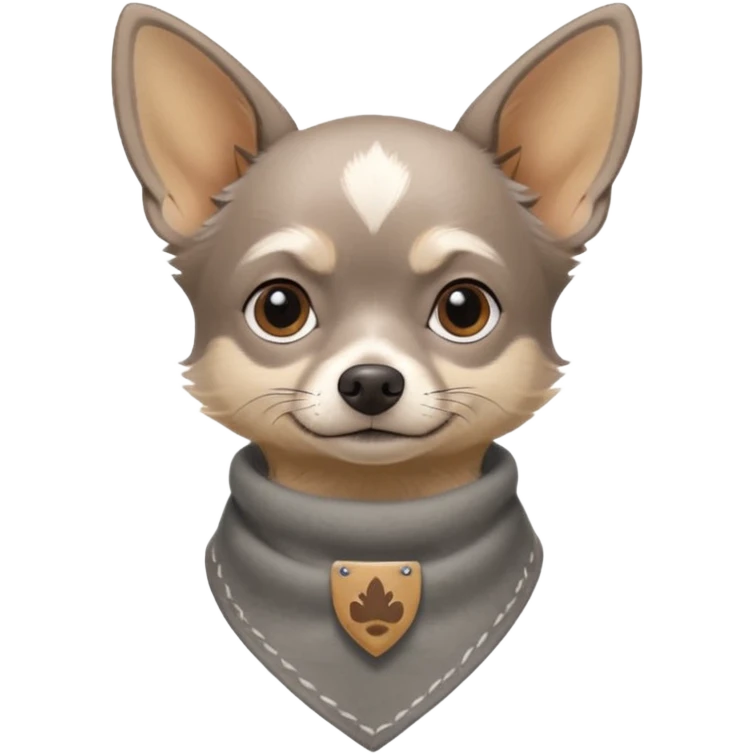 Make a Gray Chihuahua wearing a earthy tone bandana around the neck with the logo TCO on the bandana emoji