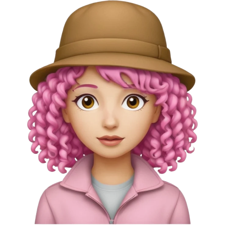 woman, curly haired, pink haired, hat  emoji
