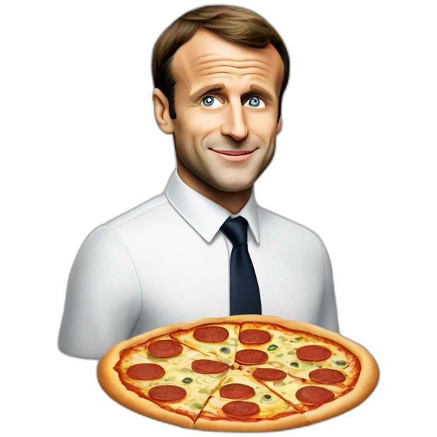 Emmanuel Macron avec une pizza et un chat emoji