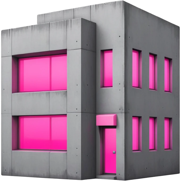 Minimalist gray concrete building with one window glowing bright pink, brutalist architecture emoji